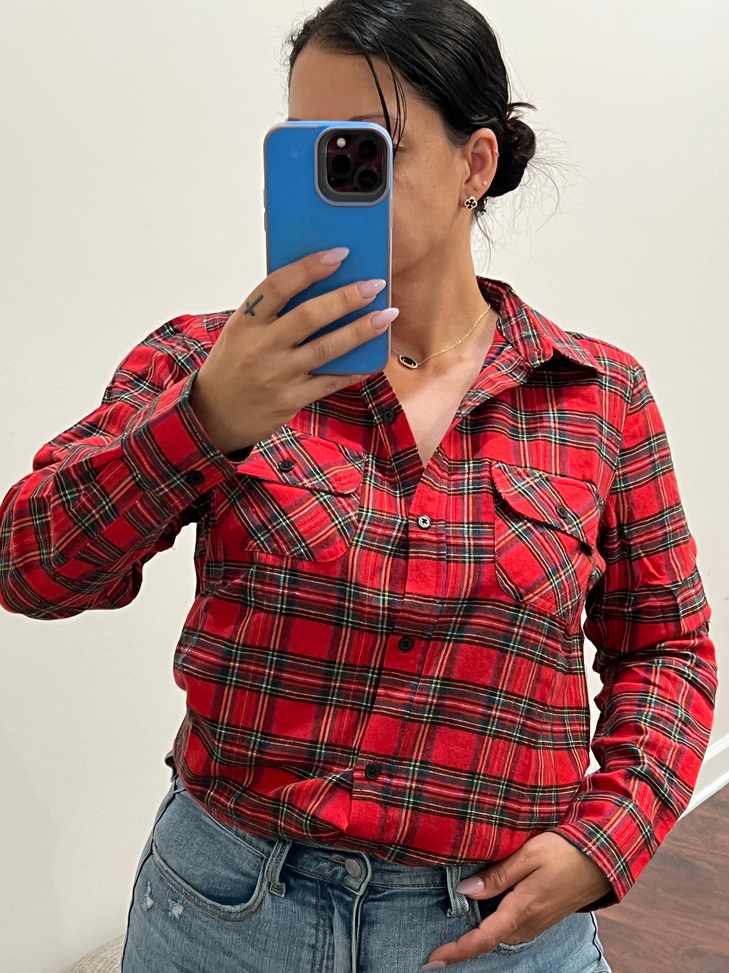PLAID RED LONG SLEEVE BUTTON DOWN