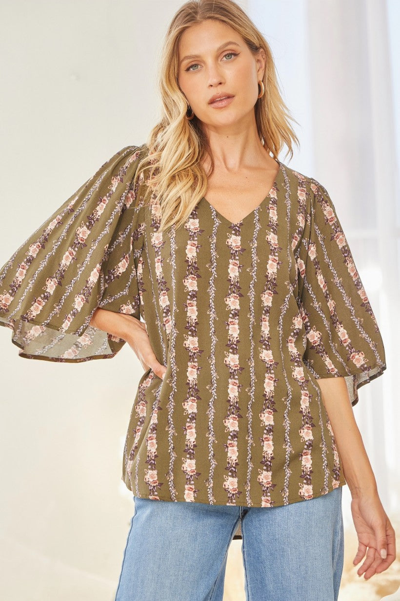 PRINTED FLUTTER SLEEVES TOP