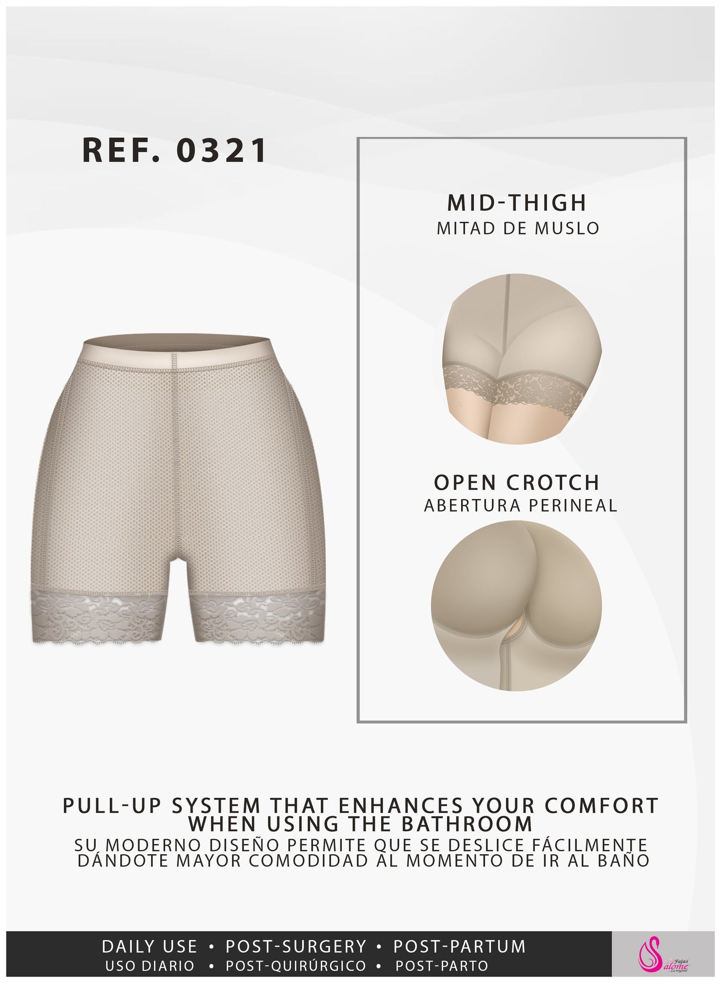 Fajas Salome 0321 | High Waist Compression Slimmer Butt Lifter Shapewear Shorts | Powernet - Pal Negocio