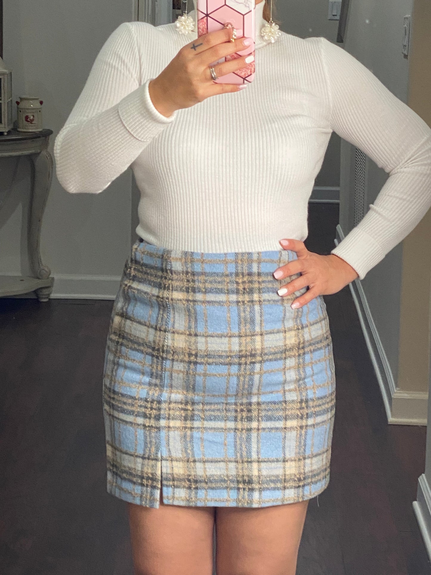 Light Blue Plaid Skirt