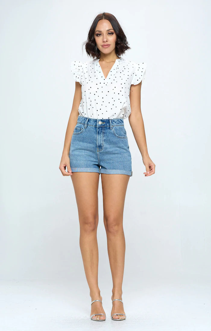 HIGH RISE SOLID HEM DENIM SHORTS