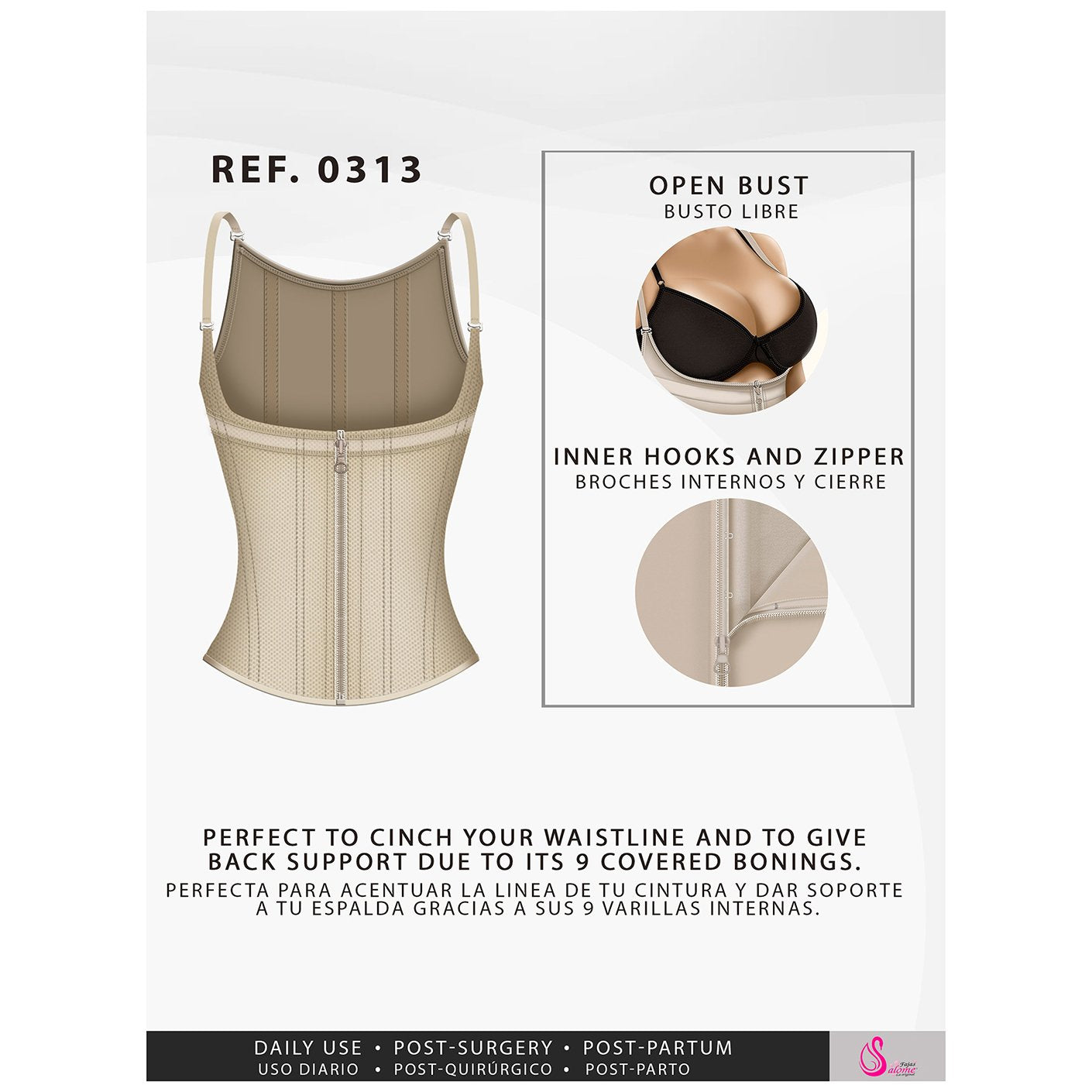 Fajas Salome 0313 | Waist Trainer Vest Tummy Control Compression Garment for Women | Colombian Body Shaper for Daily Use - Pal Negocio