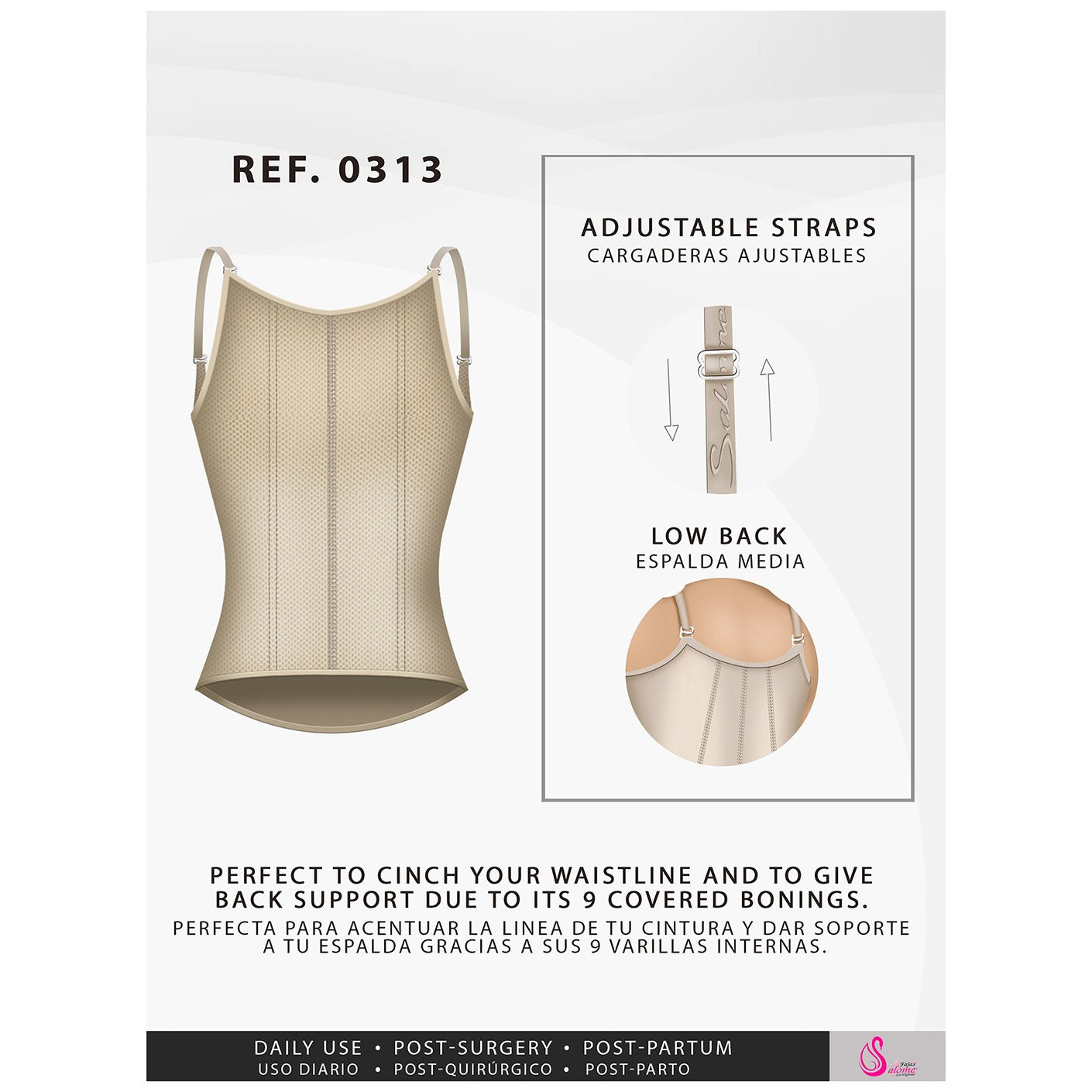 Fajas Salome 0313 | Waist Trainer Vest Tummy Control Compression Garment for Women | Colombian Body Shaper for Daily Use - Pal Negocio