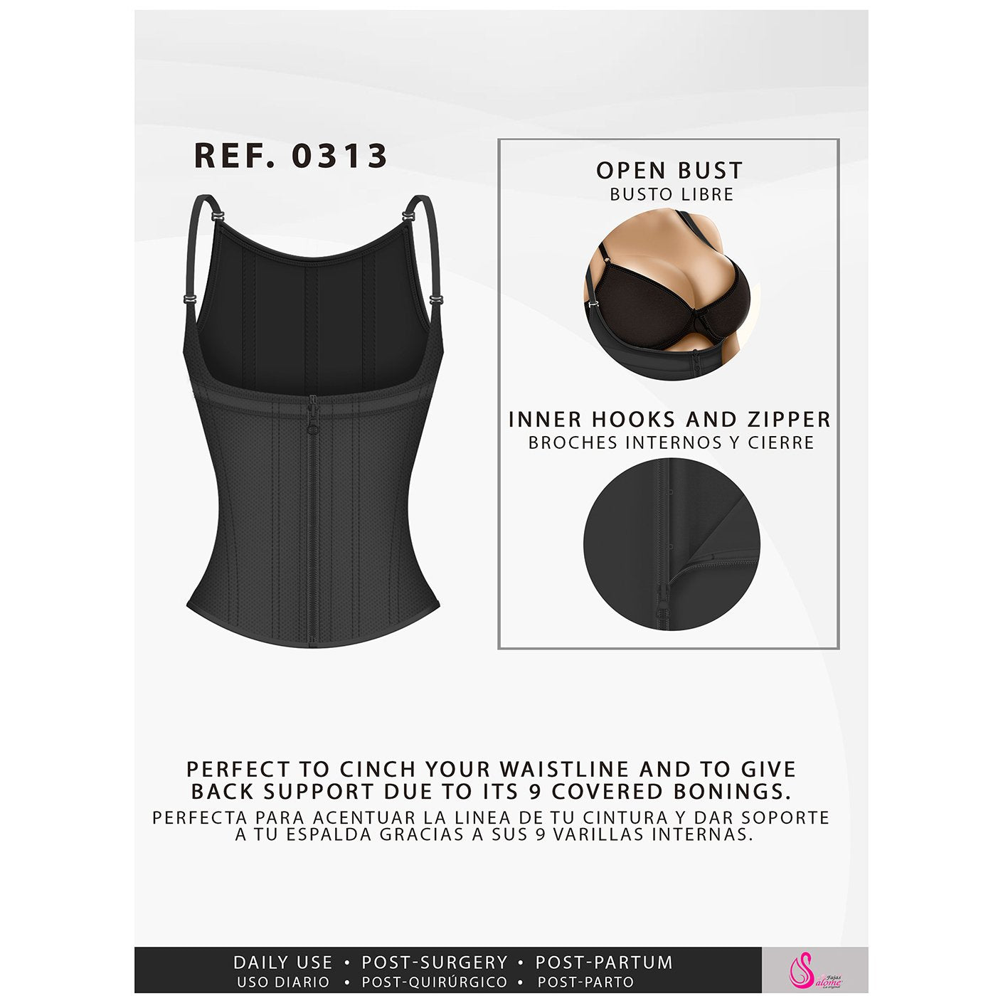 Fajas Salome 0313 | Waist Trainer Vest Tummy Control Compression Garment for Women | Colombian Body Shaper for Daily Use - Pal Negocio