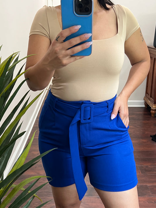 ROYAL BLUE HIGH WAISTED SHORTS