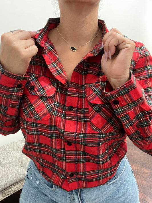 PLAID RED LONG SLEEVE BUTTON DOWN