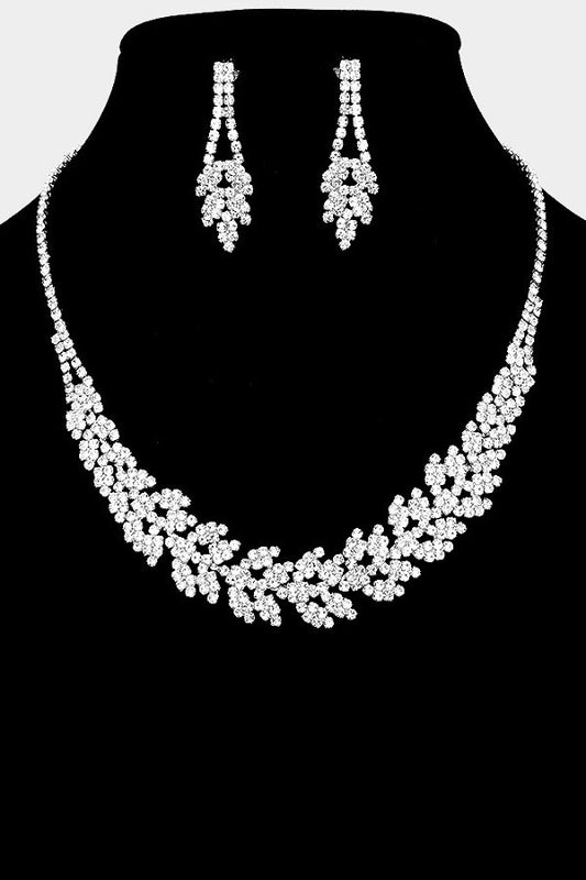 Rhinestone Pave Leaf Cluster Necklace