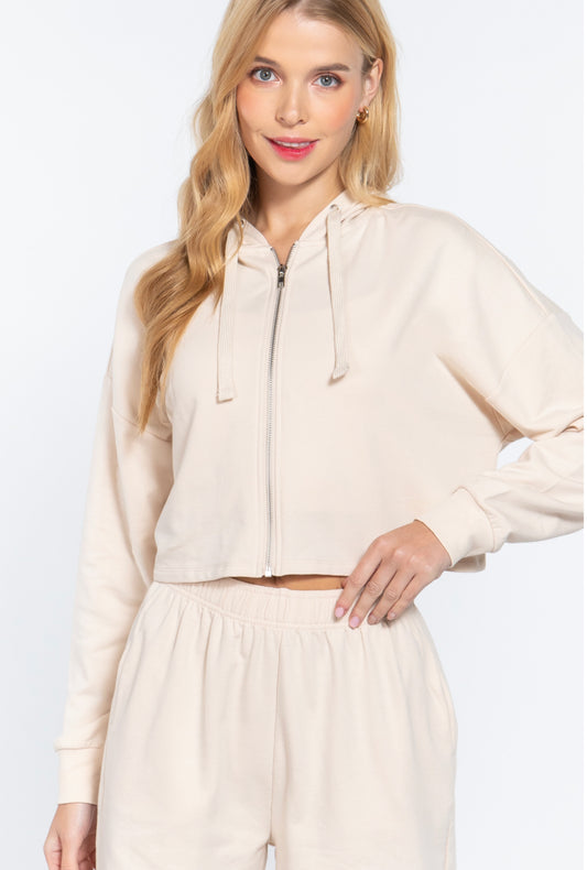 HOODIE WITH DRAW STRING ZIP UP SWEATSHIRT